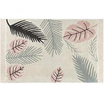Alfombra lavable con plantas de algodón verde / rosa 140x200 cm