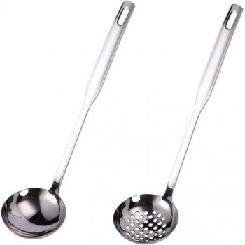 Golden Long Handle Cooking Ladle and Skimmer - 2 Pcs Set