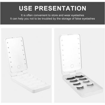 Organizador de pestañas postizas con espejo y luz LED, 1 unidad