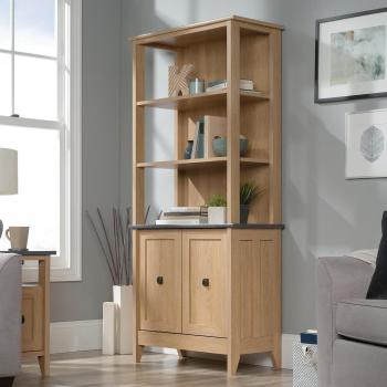 Home Study 3 Shelf Bookcase with Double Doors in Dover Oak with Slate Finish (5426135)
