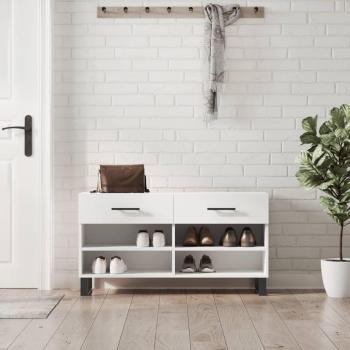 Modern White Shoe Bench with 2 Drawers and 4 Shelves 102x35x55 cm