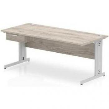 Impulse 1800 x 800mm Straight Office Desk Grey Oak Top