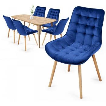 Ensemble de Chaises Rembourrées - 6 pièces, Style Rétro, Bleu