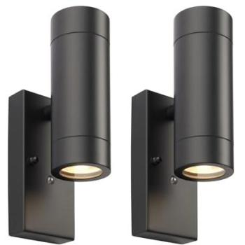 Black Blaze 2‑Pack Outdoor Wall Lights (Up/Down) with Motion Sensor