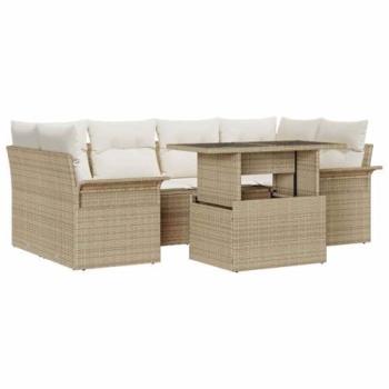 Sofà Esterno VidaXL 7 Componenti con Cuscini Beige Rattan