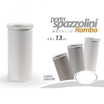 Bicchiere Porta Spazzolino Metallo Rombo Elegante Colori Assortiti 6x13cm