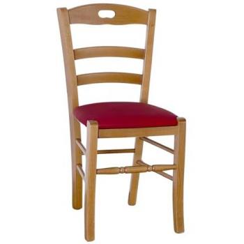 Sedia Loris in Noce Chiaro con Seduta similpelle rosso