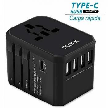 DLOPK Adattatore Multi-USB 4 Porte + Type‑C – Compatibile 2000W, Global Travel Power