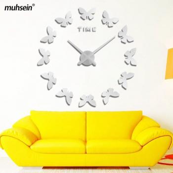Large Acrylic Mirror Butterfly Clock