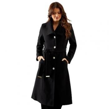 Wallis Women’s Knitted Collar Button-Through Wrap Coat – Black, Size 22