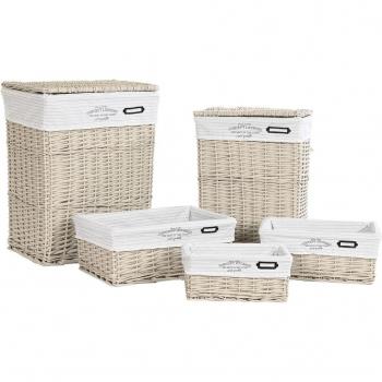Conjunto de Cestas de Mimbre de Poliéster Beige DKD Home Decor (44x34x56cm)