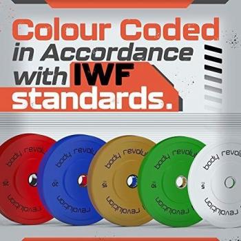 Body Revolution Olympic Bumper Plates - Solid Rubber Heavy Weights for Barbell Strength Training - Gym Equipment for Men and Women, 10kg Pair