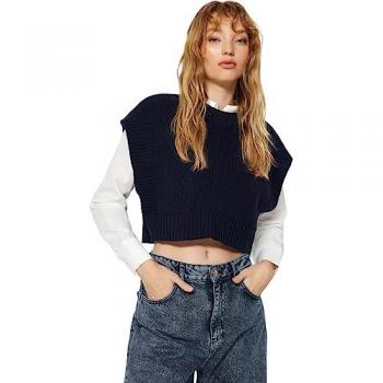 Blue Navy Pleteni Cropped Hoodie