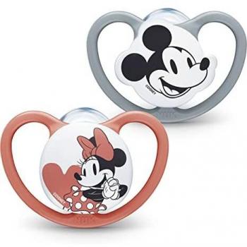 NUK Space Silicone Soother Dummy – Mickey & Minnie 2‑Pack (0‑6 Months)