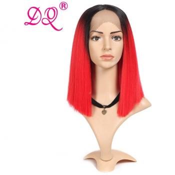 DQ Ombre Black Red Short Bob Wig