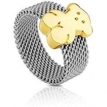 Anillo Mesh TOUS en acero inoxidable con oso en oro amarillo