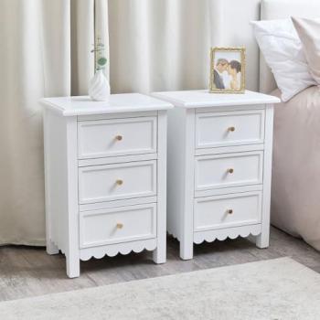 Scalloped 3 Drawer Bedside Tables - Staunton White Collection