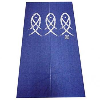 Vintage Japanese Fish Tapestry Noren Curtain for Doorway, Blue, 33x59 inches