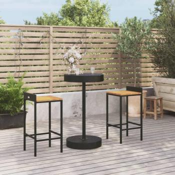 3 Piece Garden Bar Set Black Poly Rattan & Solid Wood Acacia vidaXL