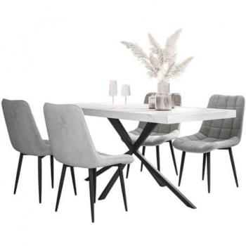 Nova Velvet Dining Ensemble – Donni White Marble Table & 6 Chairs