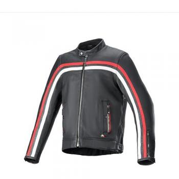 Alpinestars Dyno Leather Motorcycle Jacket - Black-Red-Ruby-Ecru, Size M