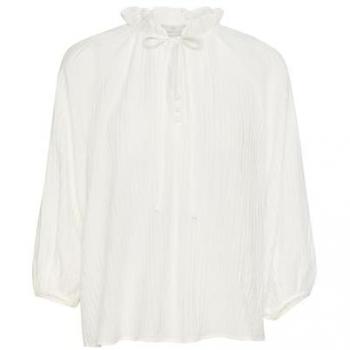 KAlianna Notch Neck 3/4 Sleeve Blouse - Plain, White, Medium