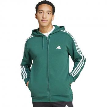 Adidas Essentials Fleece 3-Stripes Full-Zip Cgreen/White da Uomo
