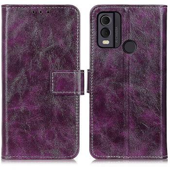 Coque anti-choc violet/puits de cuir PU – Stand wallet Nokia C22