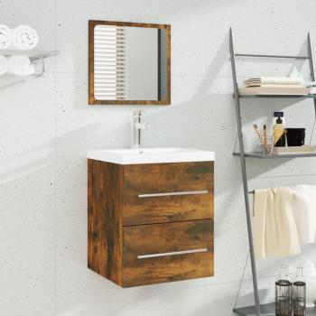Smoked Oak Sink Cabinet with Integrated Basin - Engineered Wood