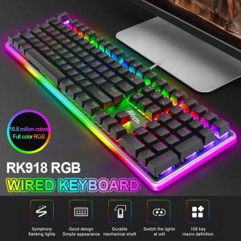 Clavier Mécanique Filaire RK918 ROYAL KLUDGE avec Rétro-éclairage RVB, 108 Touches, Interrupteurs Bleu, Rouge, Marron