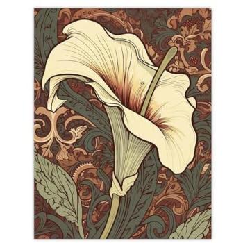 William Morris Inspired Cala Lily Wall Art – White & Red