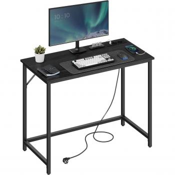 Scrivania LED con Ciabatta Integrata - Nero Ebano