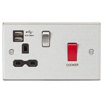 Netlighting 45A Switch & 13A USB Socket, Chrome/Black - Knightsbridge - CS8333UBC