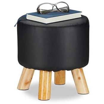 Taburete Bajo Relaxdays Madera Pino y Poliéster – 4 Patas