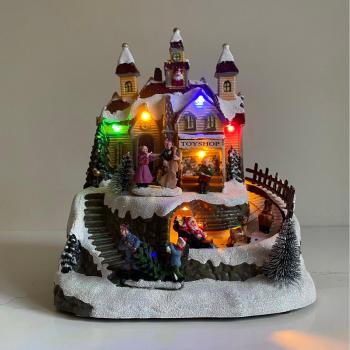 Christmas Toy Shop Scene with Moving Santa Sleigh and Sound
