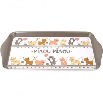 Vassoio per cake melamina 'Miaou miaou' taupe rosé - 30.5x15 cm