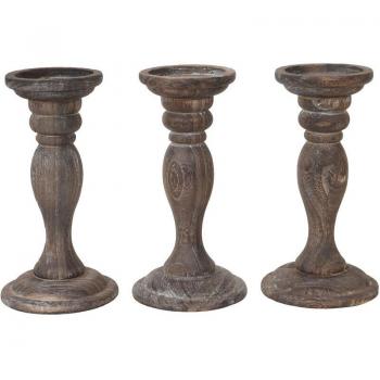 HEGELE HHG-447 Kerzenhalter 3‑Stück Set – Vintage Shabby‑Look, 24 cm, Braun