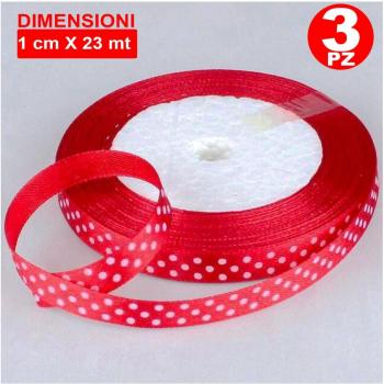 Organza Raso Bomboniera – Bobina di Nastro Rosso Pois (3 rotoli)