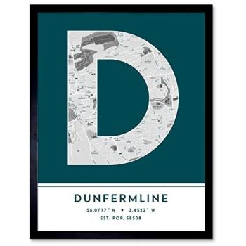 Stylish Dunfermline Map in Blue Coo Style – 12 x 16 Lettered Wall Art