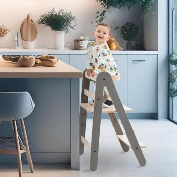MamaToyz Child Safety Platform Grey & Natural Beech Wood