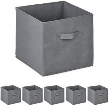 Scatola Portaoggetti Pieghevole in Tessuto Set da 6, 19 l, Grigio Chiaro, 26,5 x 28 x 28 cm