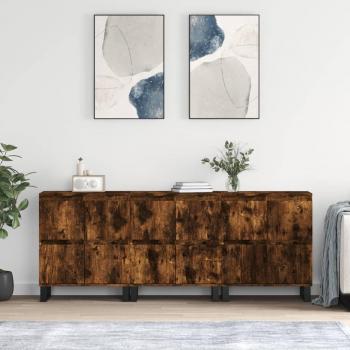 Buffet 3 pcs en Bois d'Ingénierie Chêne Fumé