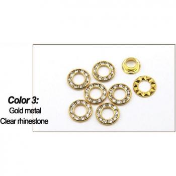 Eyelet Hand Press Tool with 60 Sets of 6mm Brass Rhinestone Glass Grommets