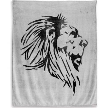 Plaid Lion - SOLEIL D'OCRE - 130x150 cm - Noir et gris - Polyester microfibre - Style Savane
