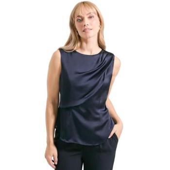 Navy Hammered Satin Caped Dress Top for Women, Size 12