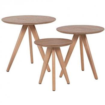 Mesa auxiliar redonda de MDF y madera clara Vegas