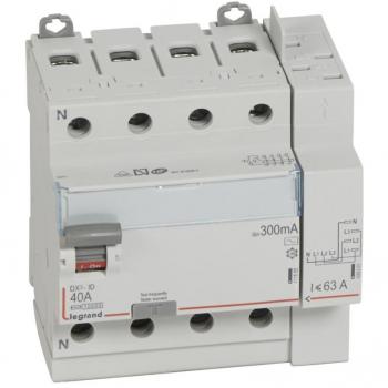 Interrupteur Differentiel 4P Legrand DX³ Arrivée Haute/Départ Haute Automatique, Vis, 400V, 40A, Type AC, 300mA, 5 modules