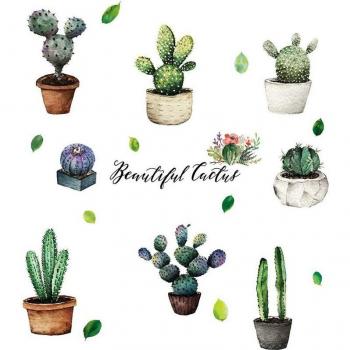 Autoadhesivos de pared en forma de cactus en maceta, ideales para decorar dormitorio, comedor, cocina y armario (30x60cm)