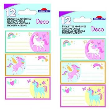 Unicorni Rettangolari 24 Etichette Adesive Scolastiche