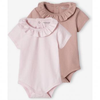 Fancy Collar Short-Sleeved Baby Bodysuits - Lilac Duo